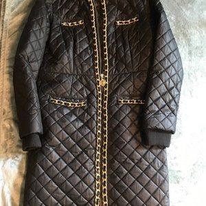 love moschino black quilted coat with gold chains size 46 US 10
